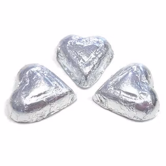 Photo of Hearts Silver Foiled Solid Milk Chocolate 5 oz